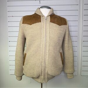 Tundra Vintage 1960s Cowichan Canadian Suede Wool Bomber Jacket Knitwear Wom Sm.